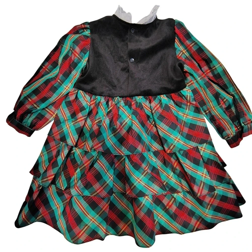 Vintage 1980s Martha's Too Girls‎ 4 Plaid Tiered Christmas Party Dress
